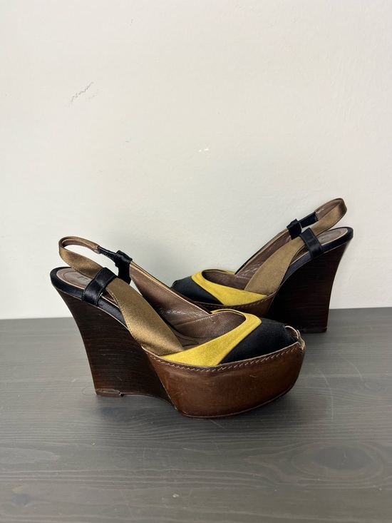 Marni Shoes - Marni Colorblock Platform Wedge Sandals Size 36 Black Yellow Peep Toe Heel